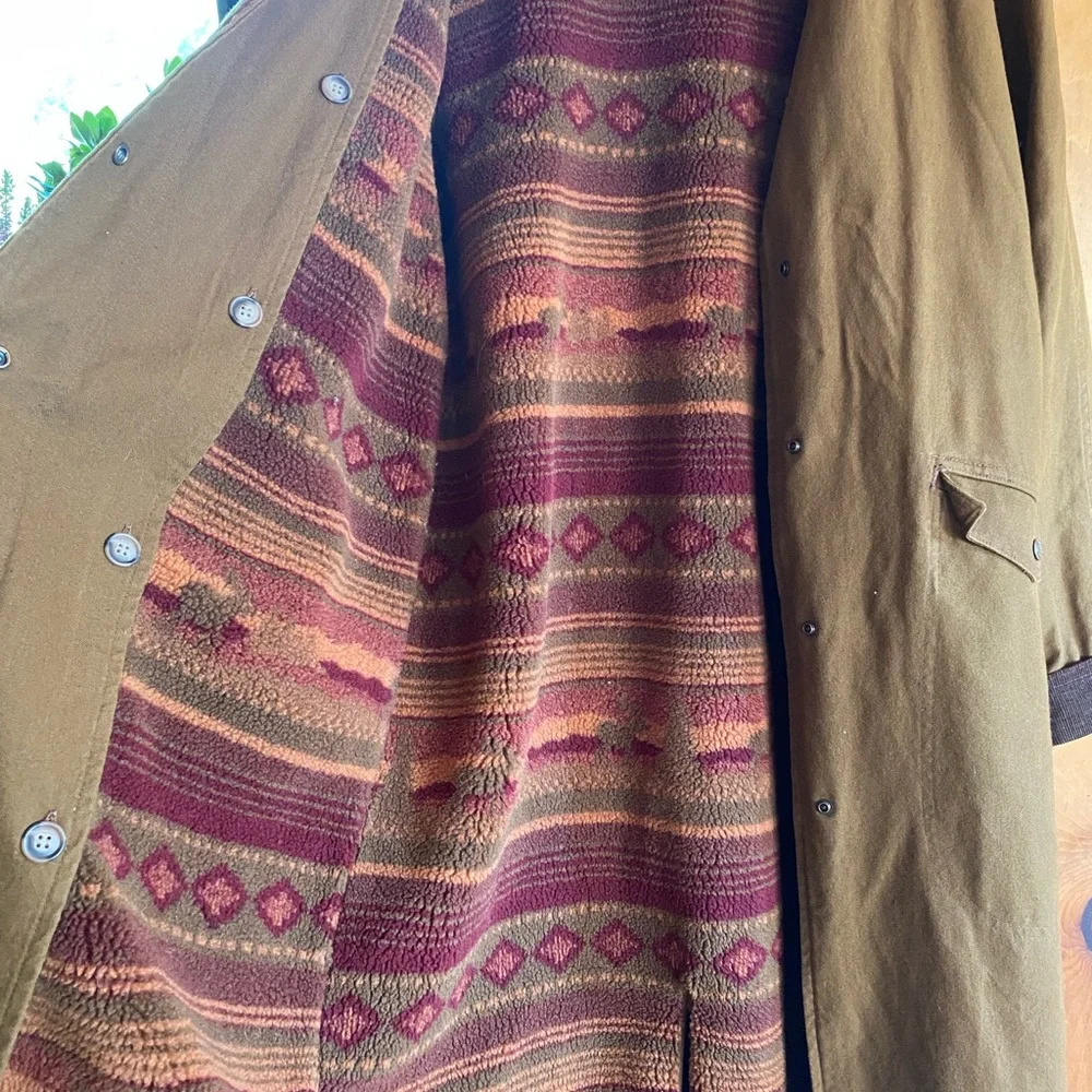 L.L. Bean Olive Trench Coat with Dark Brown Collar - Picture 3 of 10